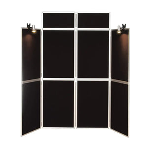 Showcasing our robust 8-panel display stand—ideal for global insurance events, built with durable aluminium and Velcro-ready fabric.