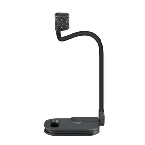 Boost classroom presentations with the AVerVision U50+, a portable black visualizer featuring a flexible arm and compact camera head.