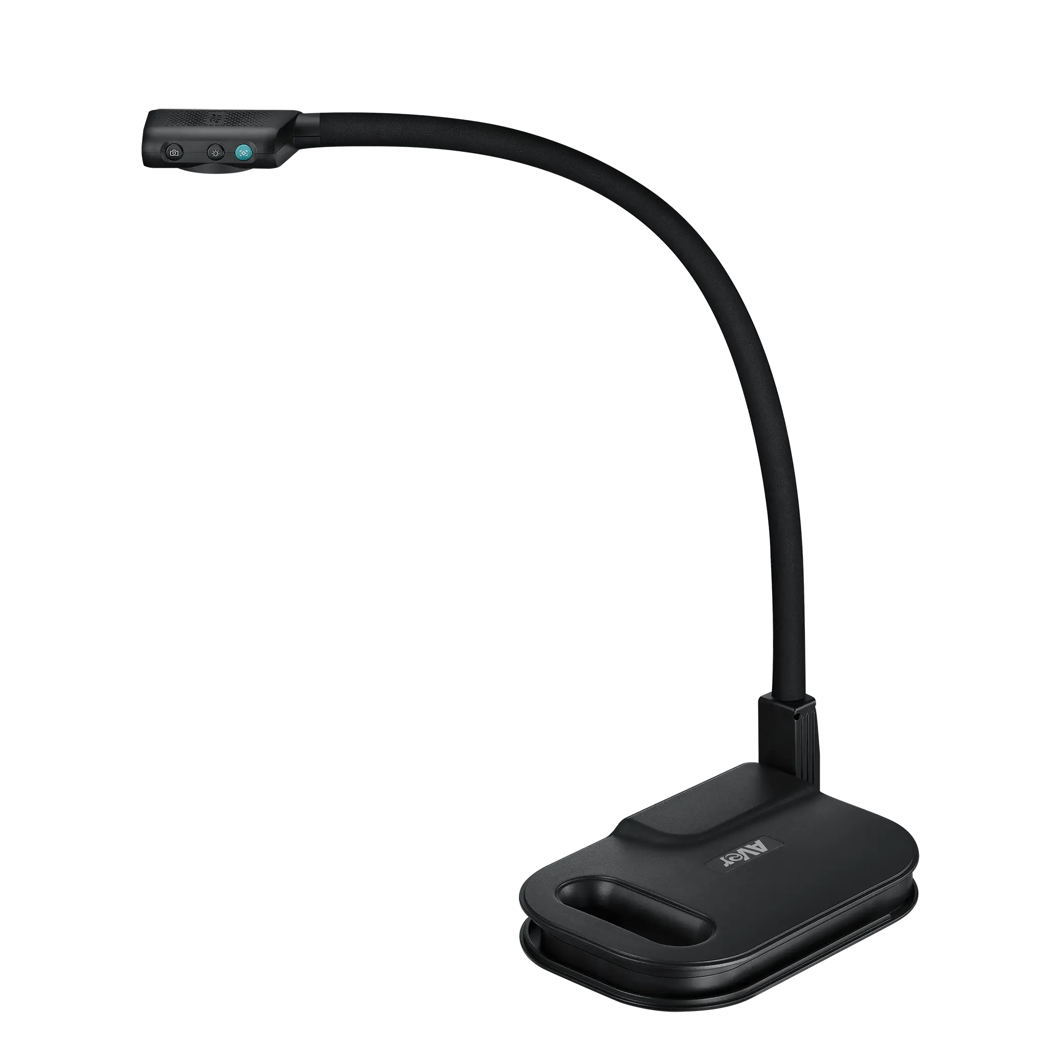 Discover the AVerVision U50+ portable visualizer—sleek black design, flexible neck, and camera head—ideal for classrooms.