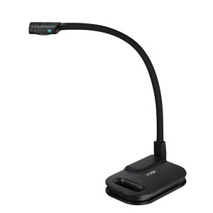 Discover the AVerVision U50+ portable visualizer—sleek black design, flexible neck, and camera head—ideal for classrooms.