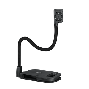 AVerVision U50+ black adjustable gooseneck tablet stand, rectangular base, flexible arm, ideal for portable classroom use.