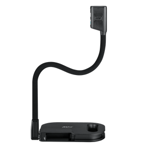 AVerVision U50+ black document camera with flexible neck, vented head, and side compartment—ideal for classroom presentations.