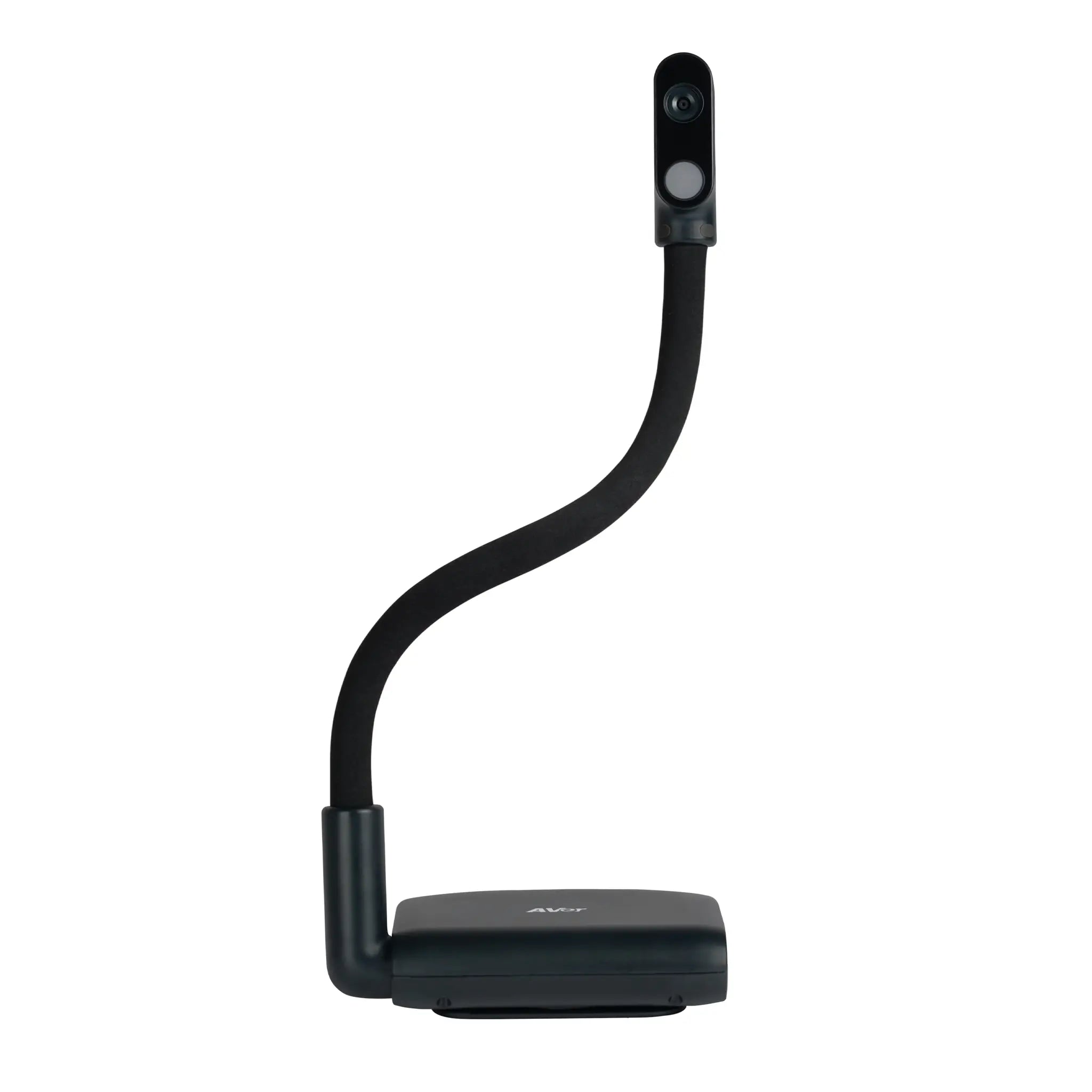 Promote your hybrid classroom with the AVerVision U70i—sleek black 4K USB document camera, flexible neck, small head; on white.
