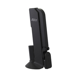 Boost classroom technology with the AVerVision M11WB—black wireless document camera, foldable arm, round base, stands vertically.