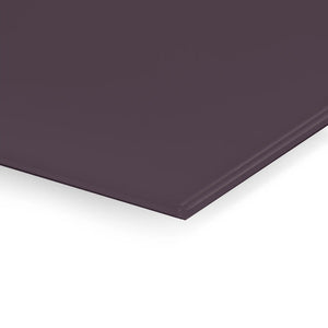 Close-up of Premier Coloured Magnetic Glass Wipe Board in dark purple, glossy finish, by Presentation Spaces on white background.
