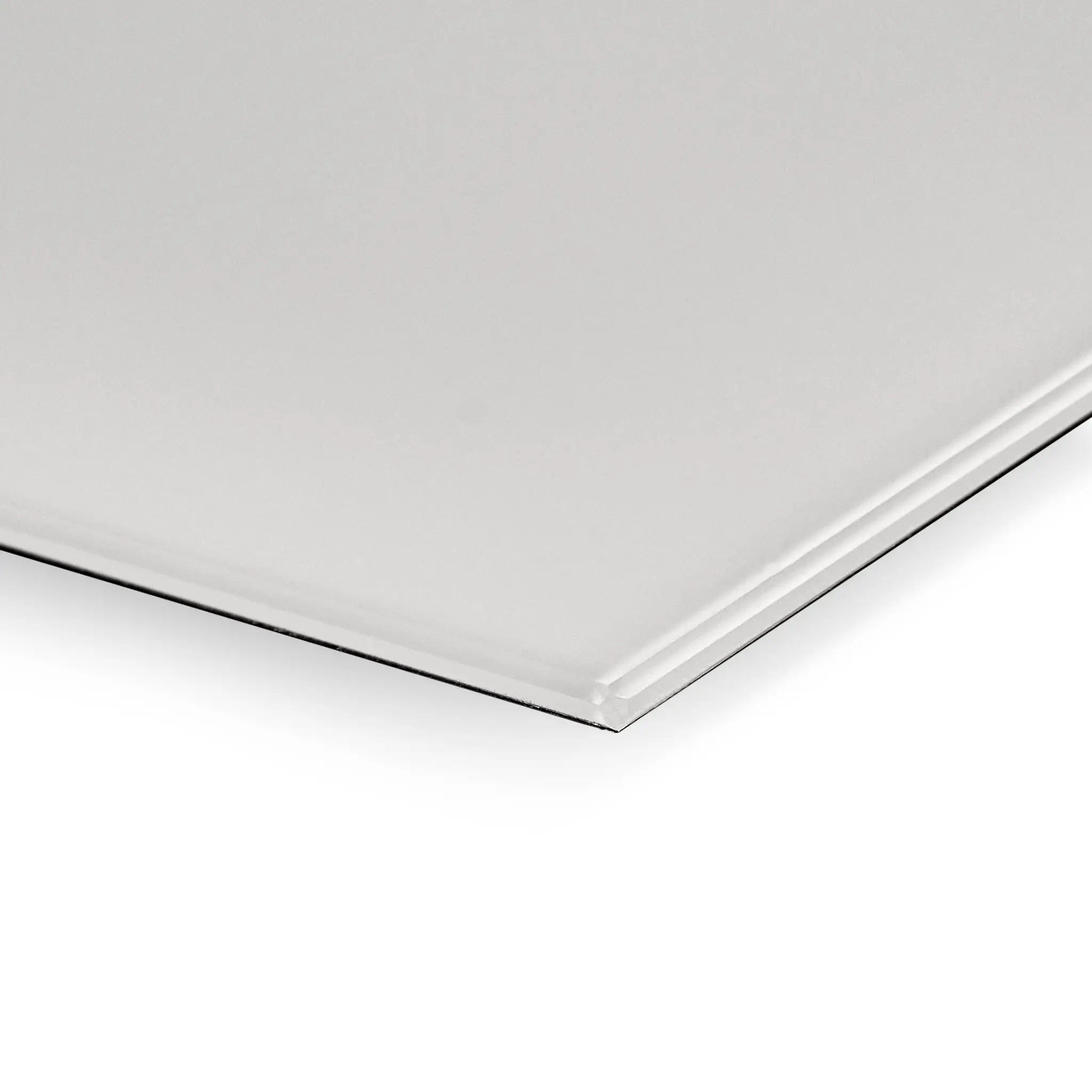 Modern close-up of Premier Coloured Magnetic Glass Wipe Board by Presentation Spaces, sleek corner detail on white background.