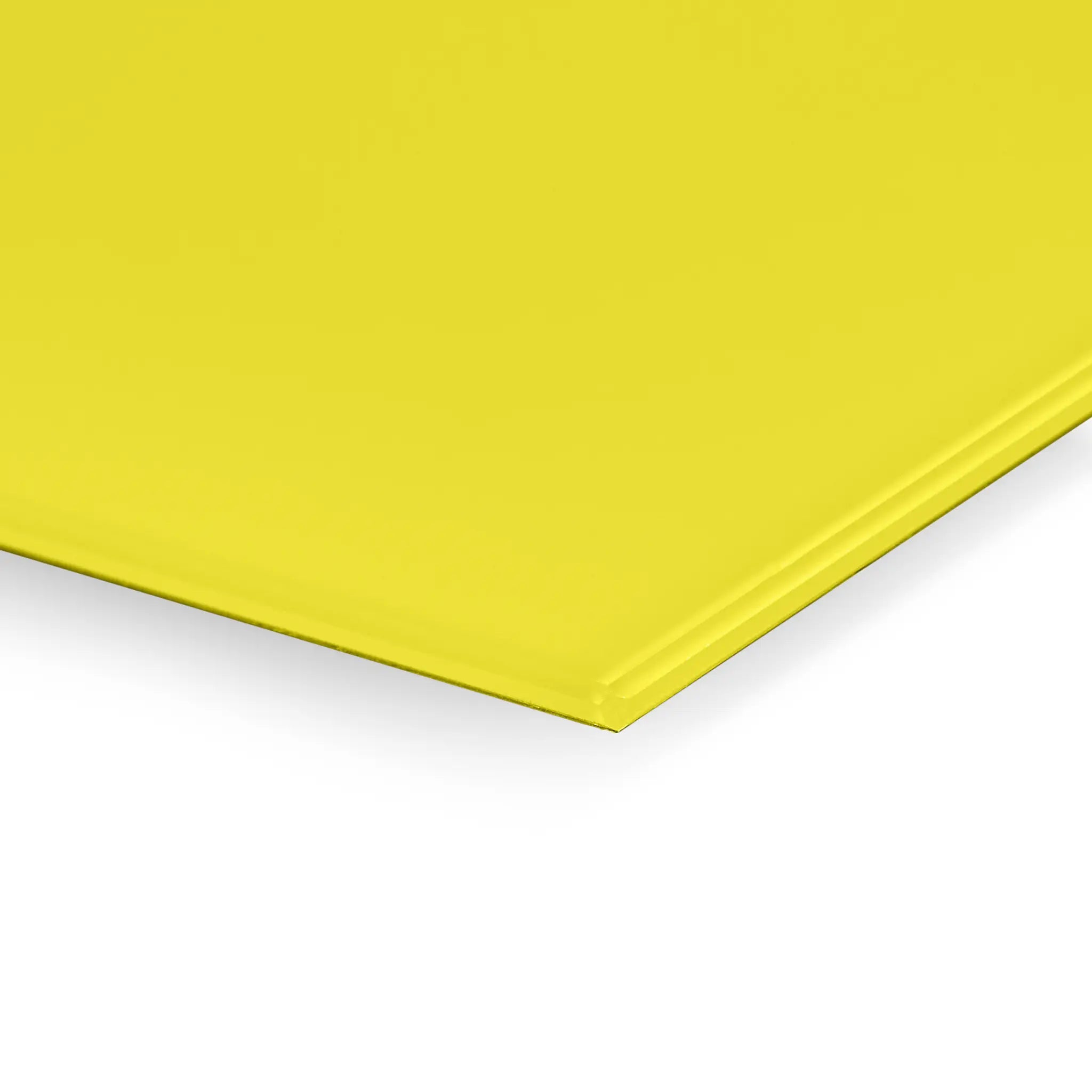 Close-up of a sleek yellow Premier Coloured Magnetic Glass Wipe Board by Presentation Spaces, perfect for stylish office spaces.