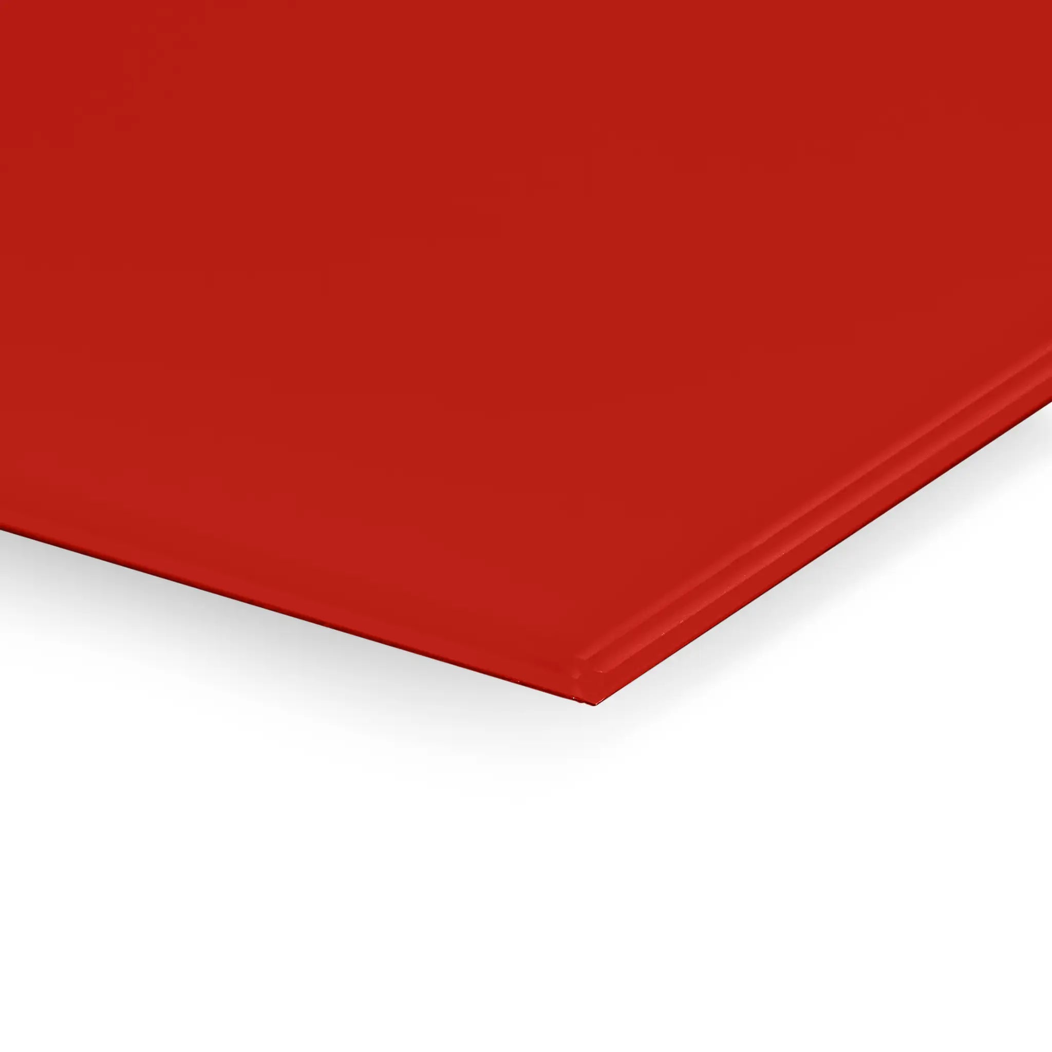 Premium red Premier Coloured Magnetic Glass Wipe Board by Presentation Spaces, sleek rectangle with rounded edges, on white background.
