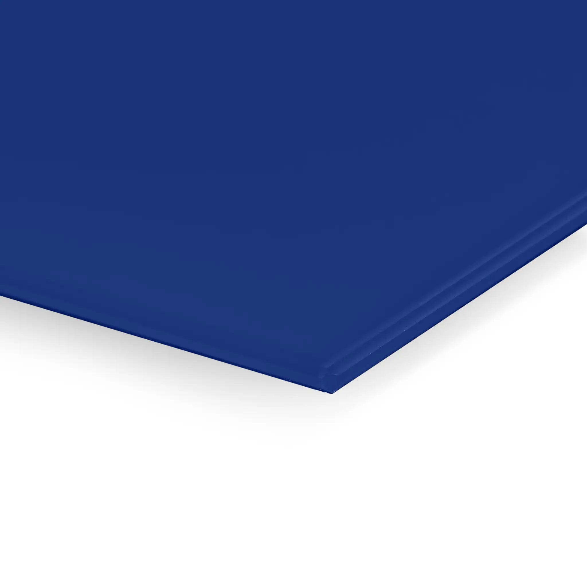 Premier Coloured Magnetic Glass Wipe Board by Presentation Spaces—sleek, glossy, blue corner close-up on white background.