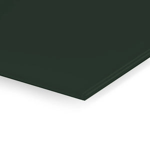 Discover our Premier Coloured Magnetic Glass Wipe Board in dark green—close-up corner detail by Presentation Spaces on white background.