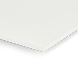 Discover the sleek, rounded corner of a Premier Coloured Magnetic Glass Wipe Board by Presentation Spaces on a crisp white background.