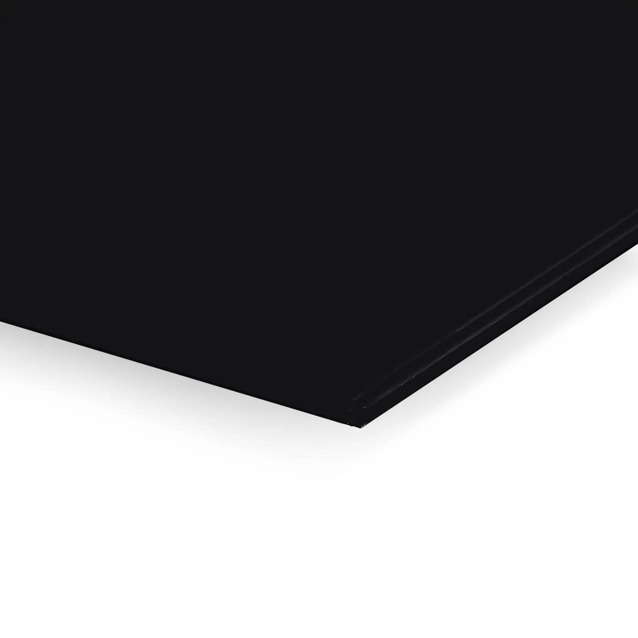 Premier Coloured Magnetic Glass Wipe Board by Presentation Spaces—sleek black corner detail, modern office essential, white backdrop.