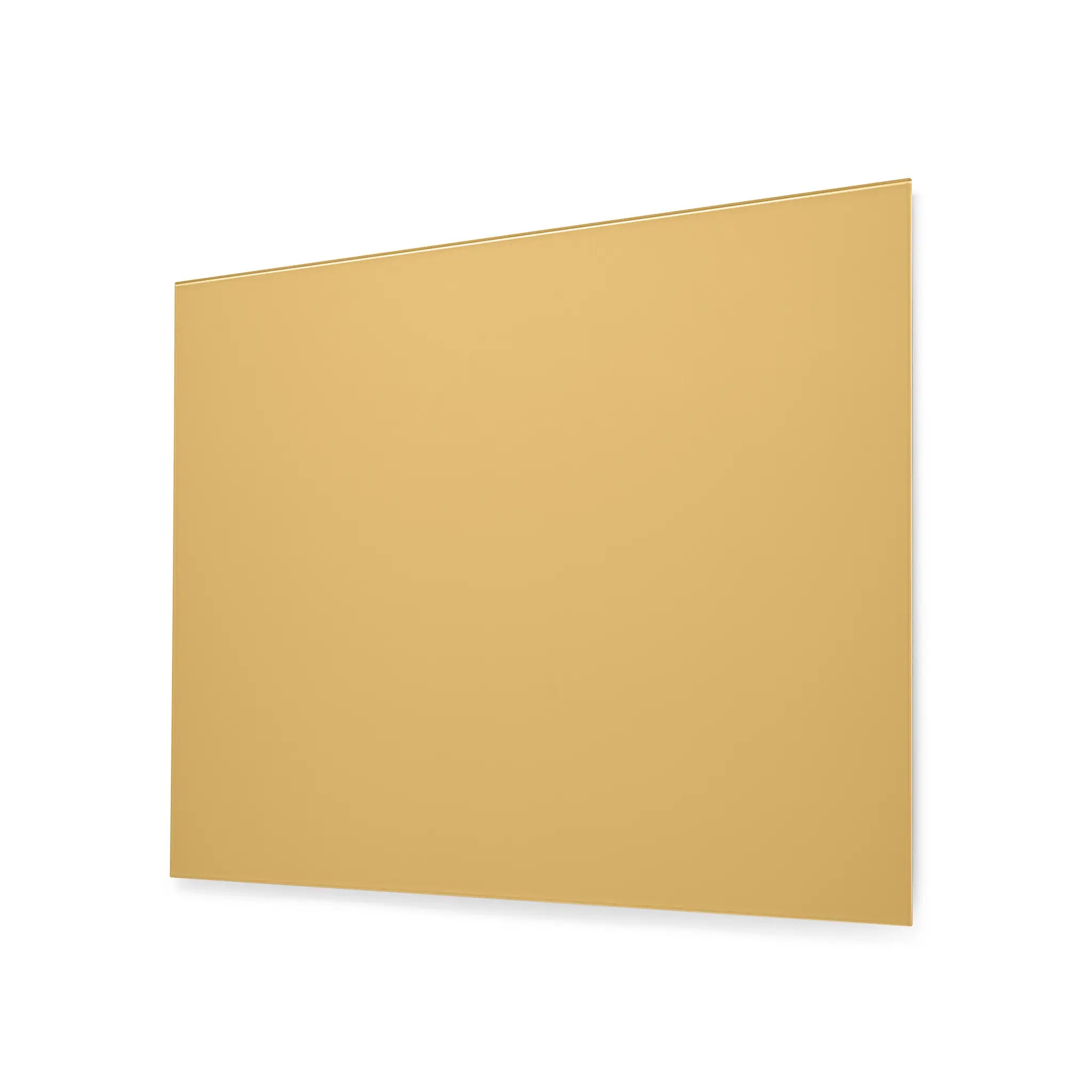 Showcasing our Premier Gold Magnetic Glass Wipe Board by Presentation Spaces, rectangular, angled on white background for best display.