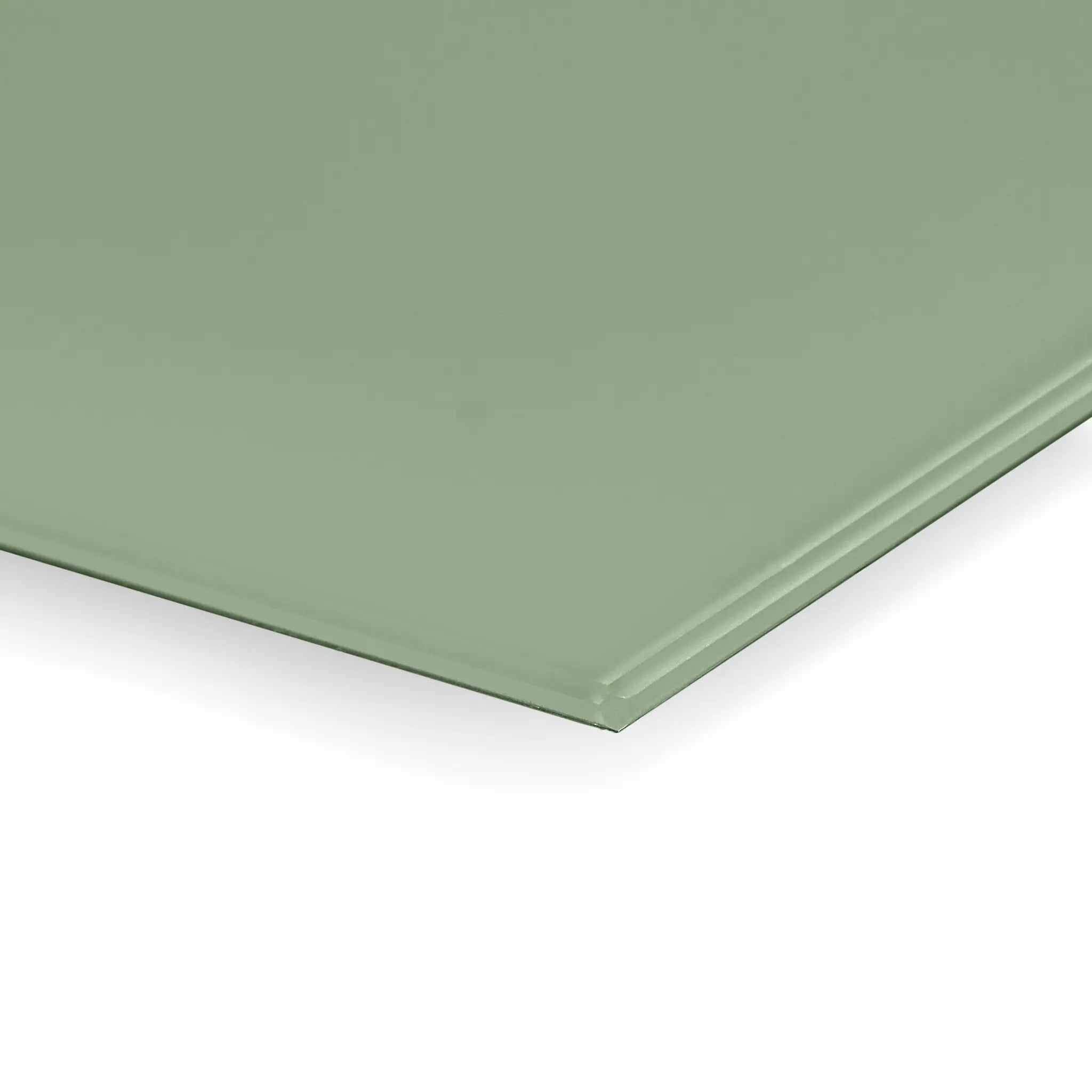 Discover the premium green Premier Coloured Magnetic Glass Wipe Board’s smooth-edged corner by Presentation Spaces, on white.