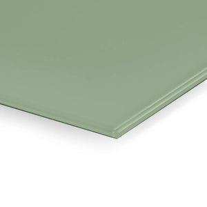 Discover the premium green Premier Coloured Magnetic Glass Wipe Board’s smooth-edged corner by Presentation Spaces, on white.