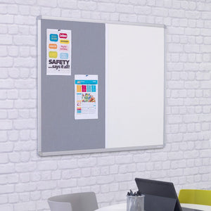 Showcase your workspace with the Premier Combination Board—gray and white, felt & dry wipe, sleek frame. Functional and modern design.
