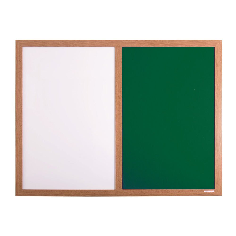 Shop the Premier Combination Board: light wood-effect frame, dry-wipe & 4-colour felt board, wall-mounted for versatile use.