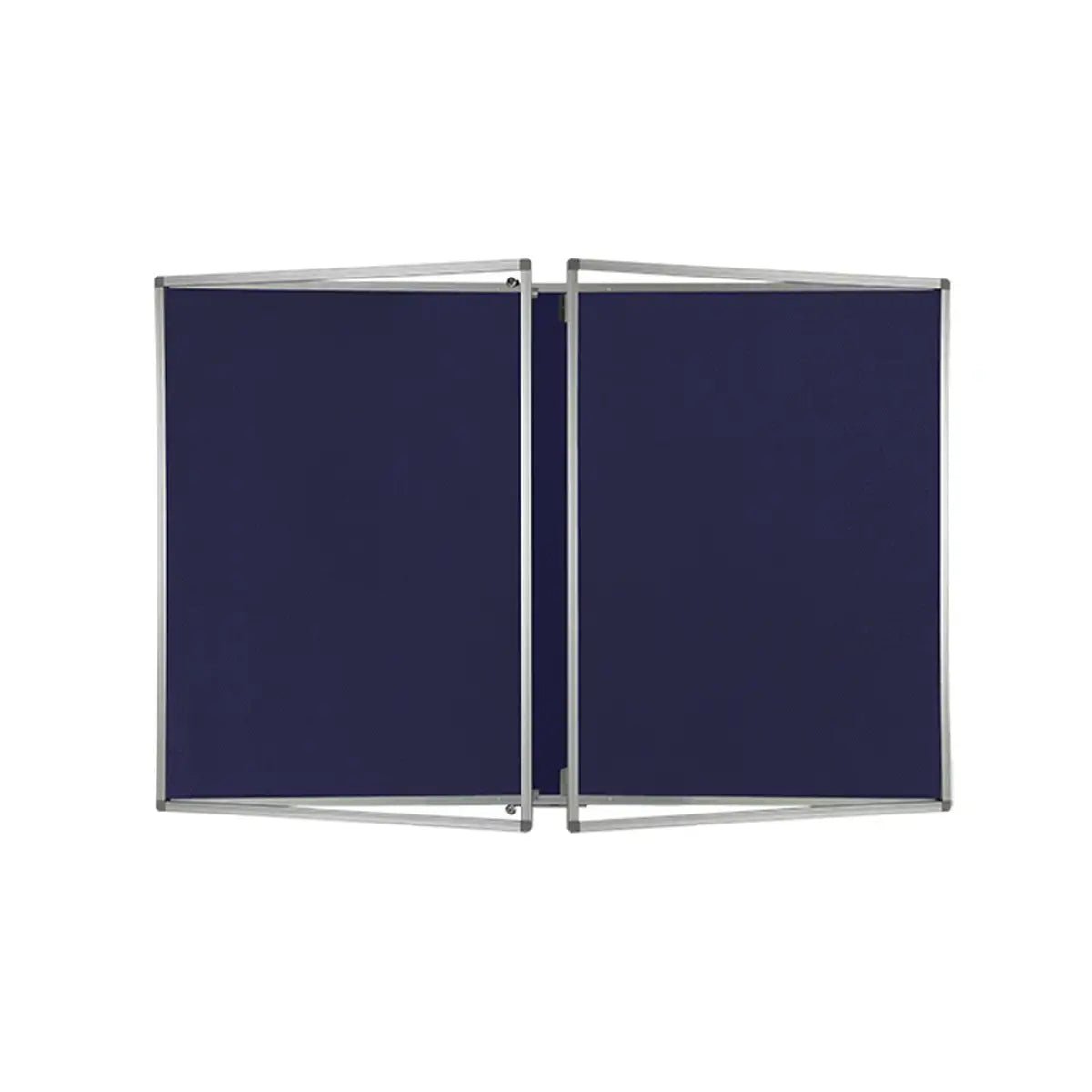 Blue Eco Tamperproof Corded Hessian Aluminium Framed Noticeboard, double-panel, lockable, Class B Fire Rated, silver frame.