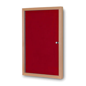 Promote your workspace with our Eco Felt Tamperproof noticeboard—red backing, wood frame, secure right lock, wall-mounted display.