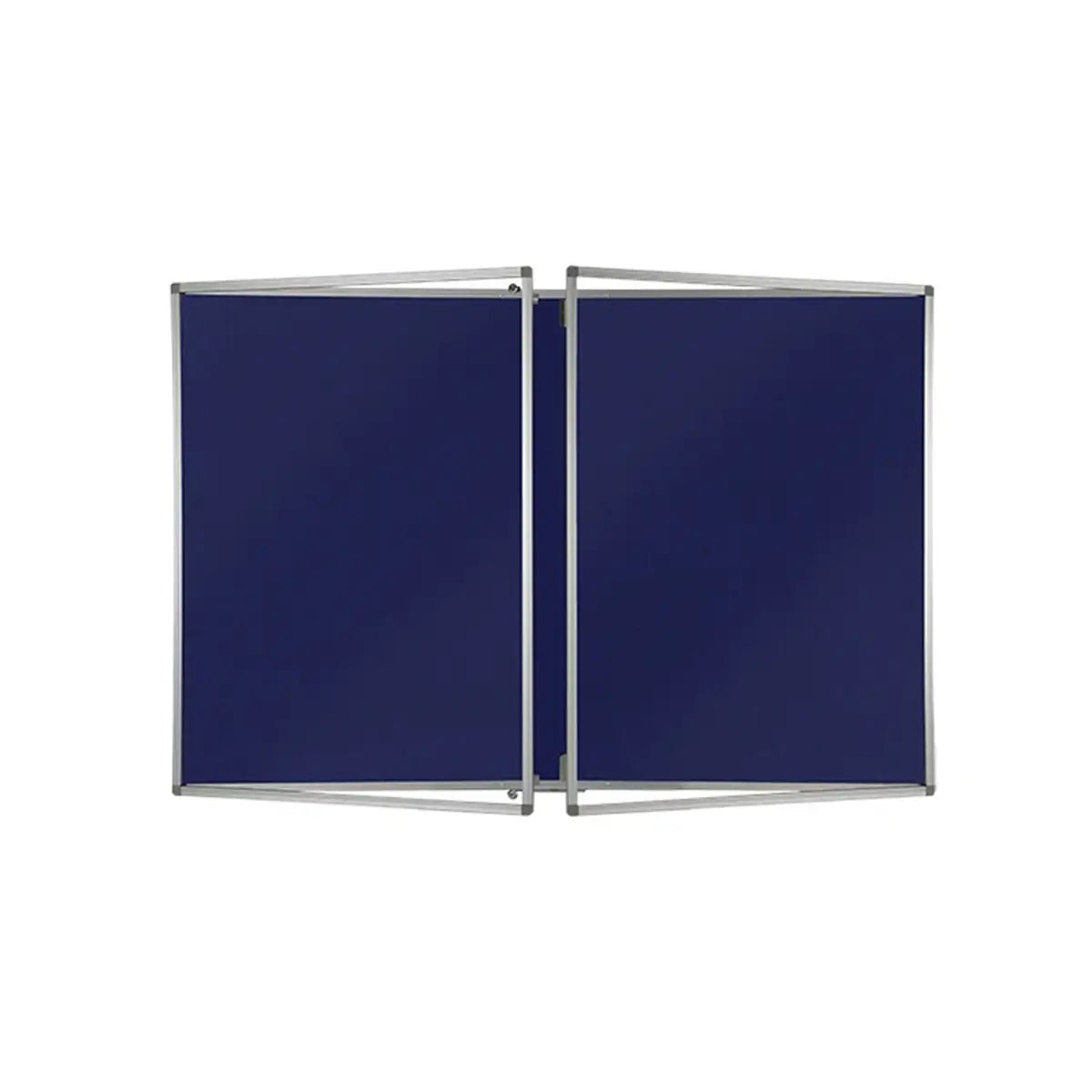 Class B Fire Rated Eco FR Tamperproof Felt Noticeboards with aluminium frames, hinged together, side by side on white background.