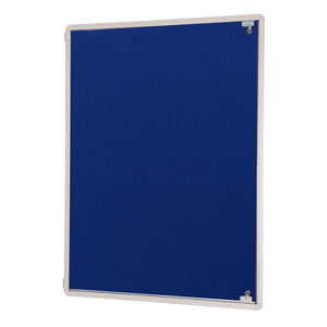 Blue Premier FR Tamperproof Class B noticeboard by Presentation Spaces, white frame, UK compliant, two silver pins on right side.