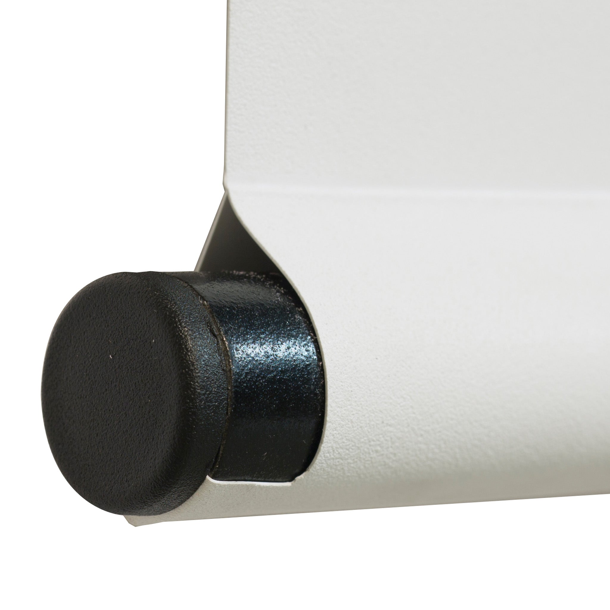 Professional-quality close-up of Presentation Spaces Linear Projection Screen’s black end cap on sturdy bracket for seamless installs.