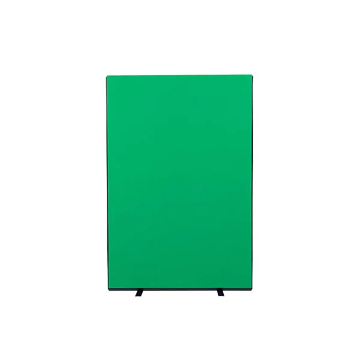 Discover the Presentation Spaces Room Divider: green Nyloop panel, Velcro-friendly, freestanding on black feet, modern office style.