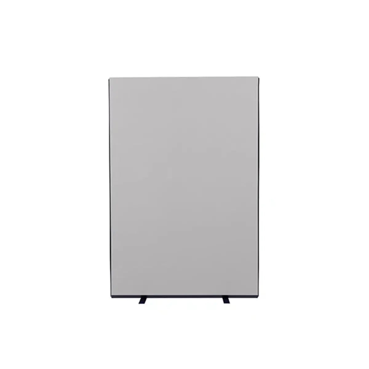 Enhance office privacy with Presentation Spaces’ gray, Velcro-friendly Nyloop panel room divider on sturdy black feet.