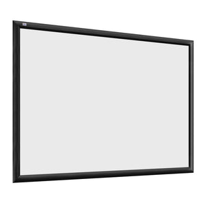 Discover the Plano Fixed Projection Screen by Presentation Spaces—sleek aluminium frame, velvet finish, angled on white backdrop.