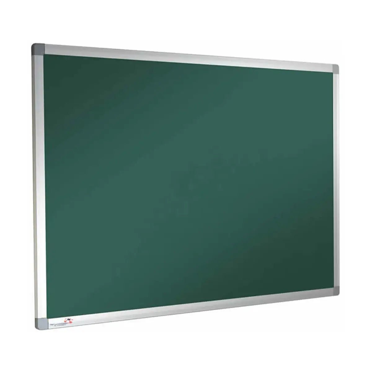 Green chalkboard with silver frame on white background, ideal with Premier Felt Notice Board, aluminium framed, UK-made, Class 1 fire rated.