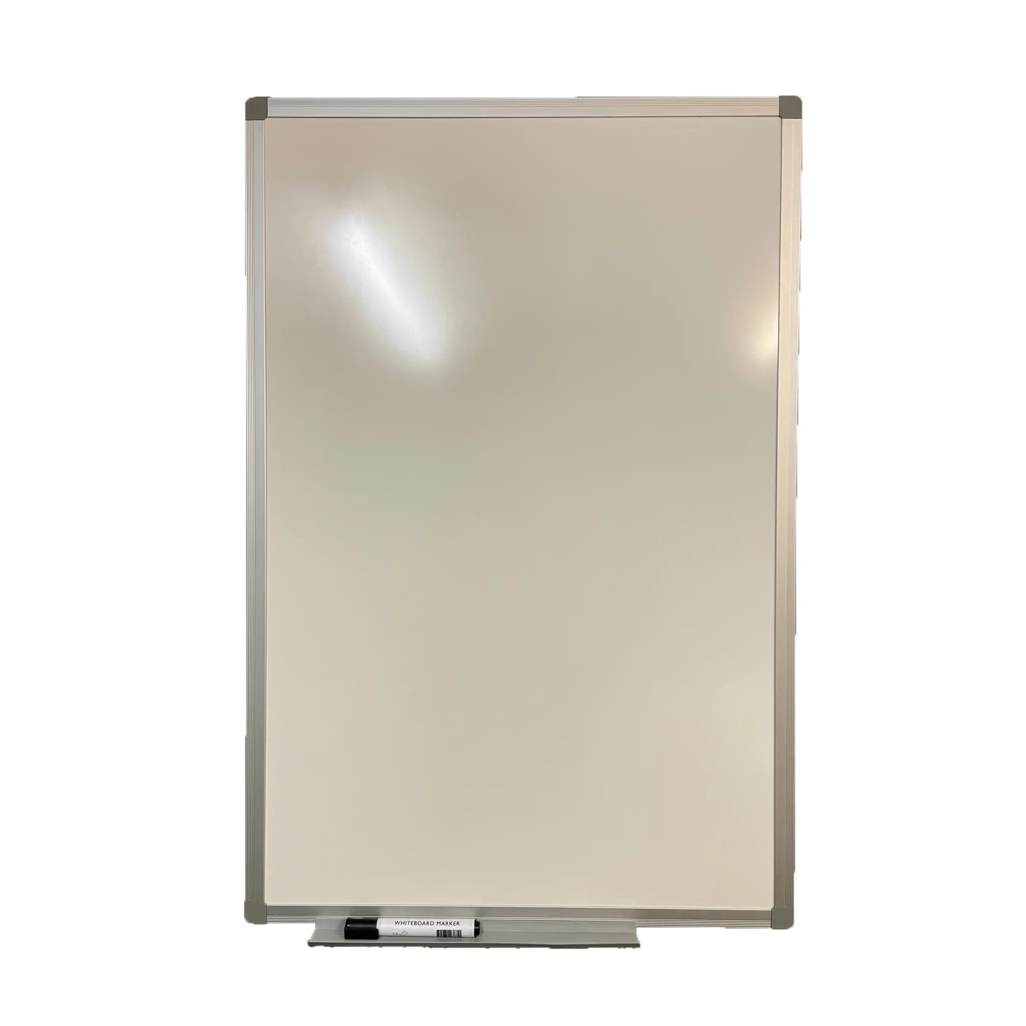 Promote productivity with our Presentation Spaces Drywipe Magnetic Whiteboard—sleek silver frame, tray, and included black/white markers.