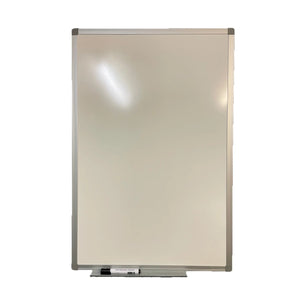 Promote productivity with our Presentation Spaces Drywipe Magnetic Whiteboard—sleek silver frame, tray, and included black/white markers.