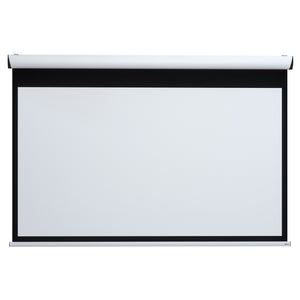 The Rugby Pro Black Borders Projection Screen by Presentation Spaces, blank white display with black edges on a white wall.