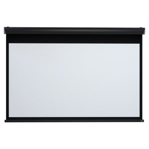 Front view of The Rugby Pro -Black Borders- Projection Screen by Presentation Spaces, black border, sturdy top casing, white backdrop.