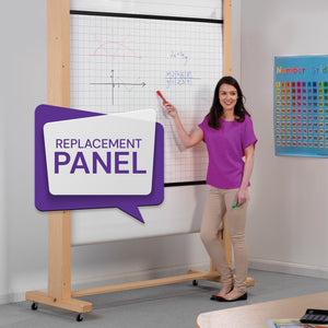 Discover our Presentation Spaces Replacement Panel (1500 W x 2300 H) showcased by a woman in purple, ideal for classrooms.