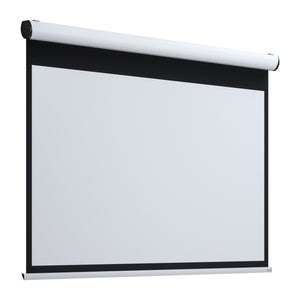 Enhance presentations with our Rugby Pro -Black Borders- Screen; durable, wall-mounted, sleek white/black casing, crisp black border.