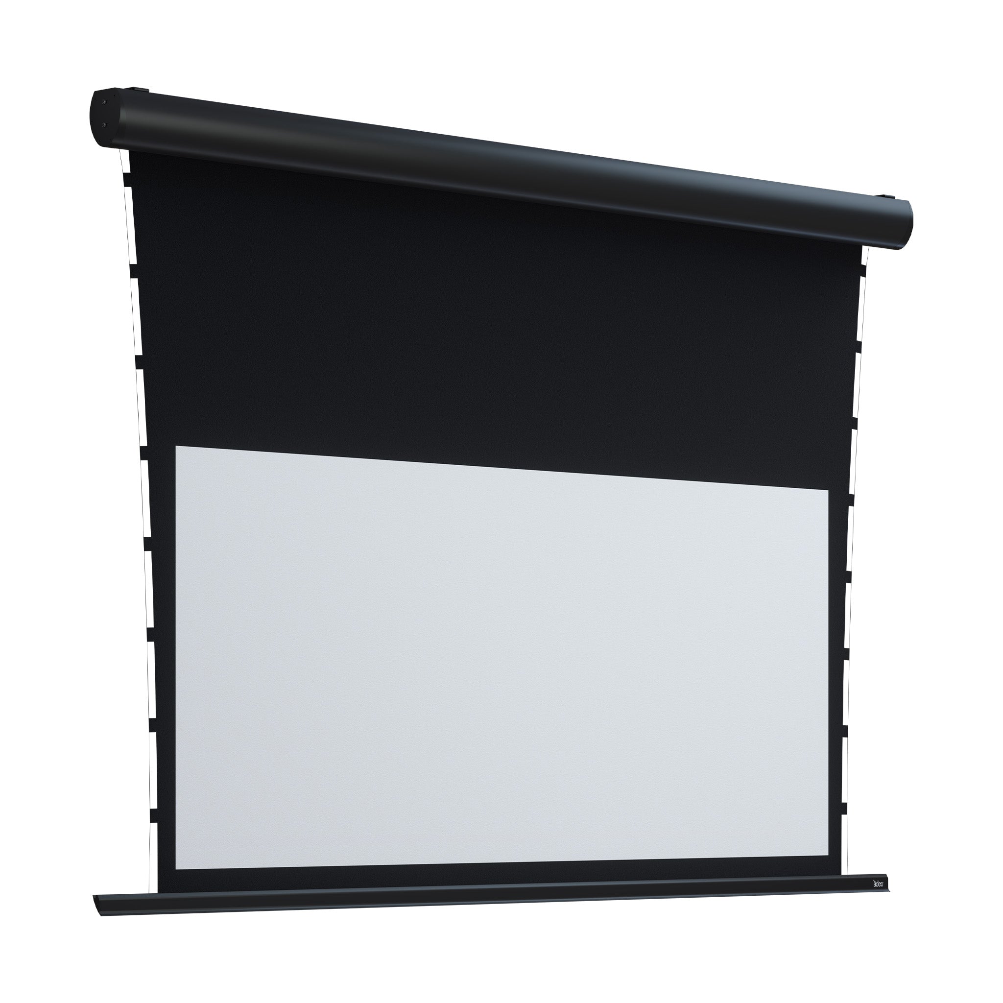 Enhance your presentations with the Rugby Pro -Tensio Classic- motorized screen, featuring a sleek black top and wide display.