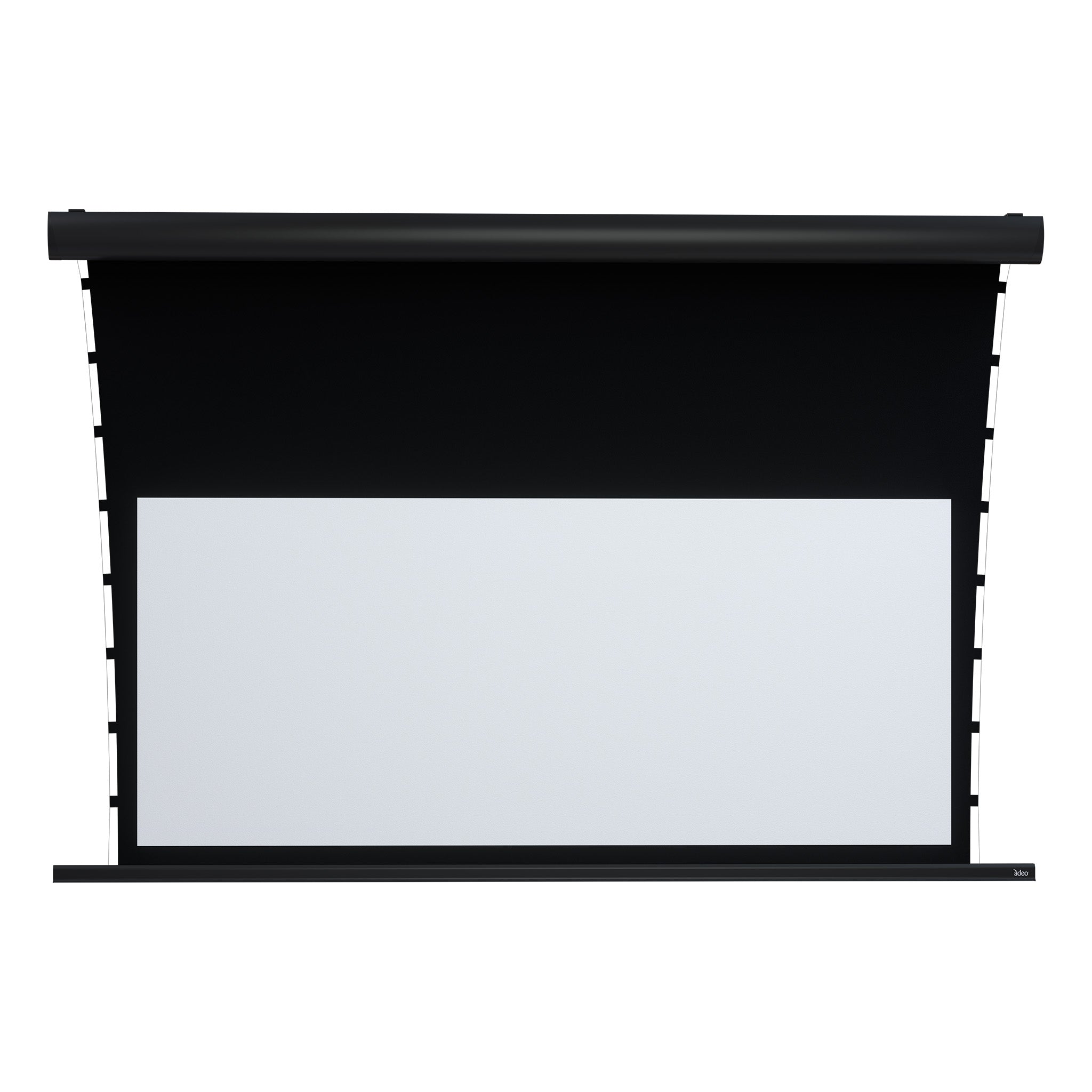 The Rugby Pro -Tensio Classic- Projection Screen, motorized with black border, fully extended on plain white background.