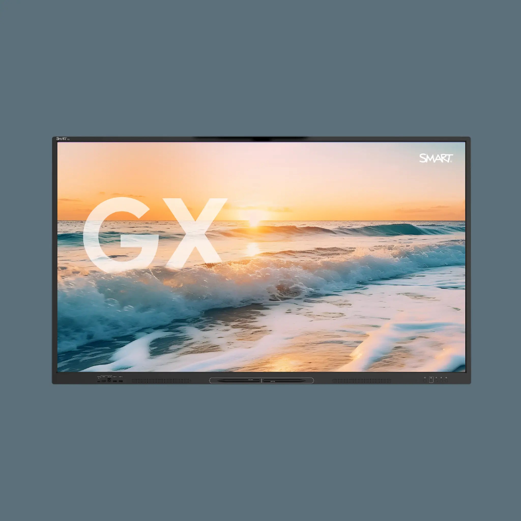 Discover the Smart SMART GX (V3) Series’ 4K UHD display with ocean sunset, “GX” branding, and logo on a sleek gray backdrop.