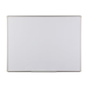 The Shell Board - VES Magnetic Whiteboard features a sleek ceramic steel surface with a silver frame, ideal for modern offices.