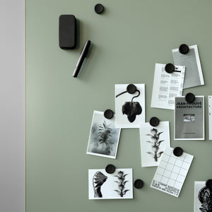 Shop the Lintex Silk Wall: green magnetic glassboard with black magnets, marker, eraser, and grid card—stylish office display.