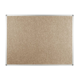 The Take Notice PET Polycolour FR Aluminium Frame Notice Board, Class B fire rated, cork surface, silver frame, empty on white.