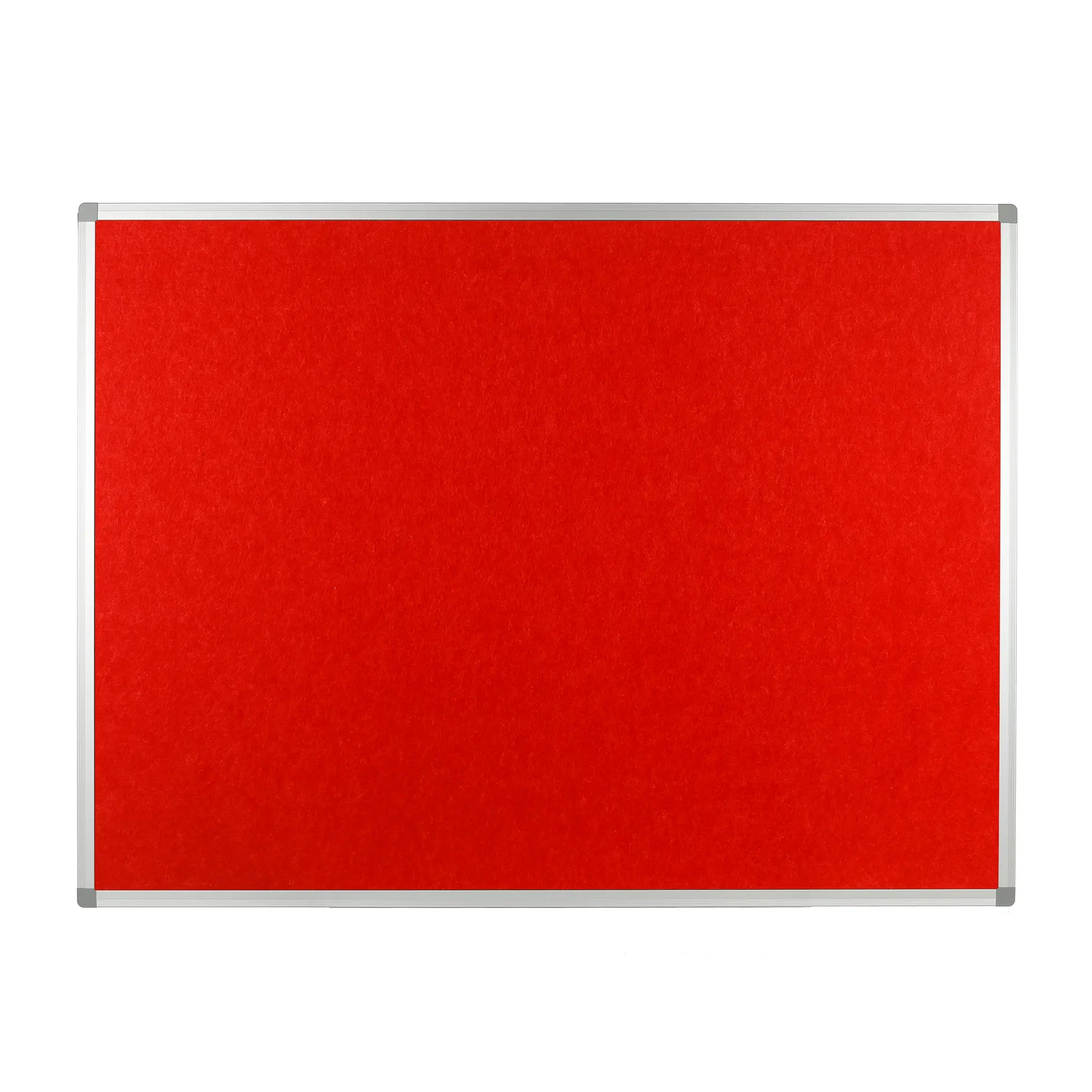 Class B fire rated PET Polycolour FR Aluminium Frame Notice Board, red surface, by Presentation Spaces, empty on white background.