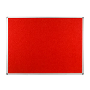 Class B fire rated PET Polycolour FR Aluminium Frame Notice Board, red surface, by Presentation Spaces, empty on white background.