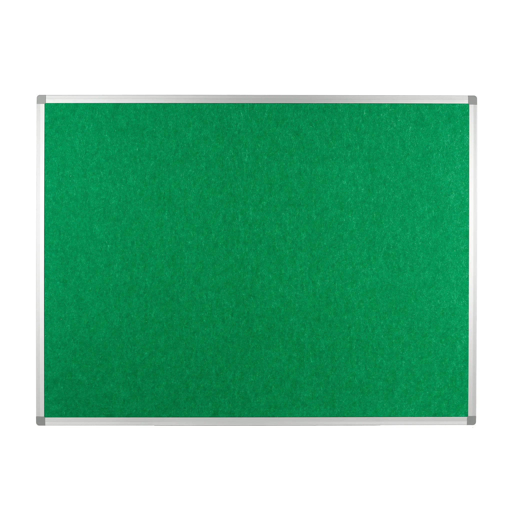 Boost your workspace with our Class B fire rated PET Polycolour FR board—green, silver-edged aluminium frame, front view.