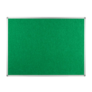 Boost your workspace with our Class B fire rated PET Polycolour FR board—green, silver-edged aluminium frame, front view.