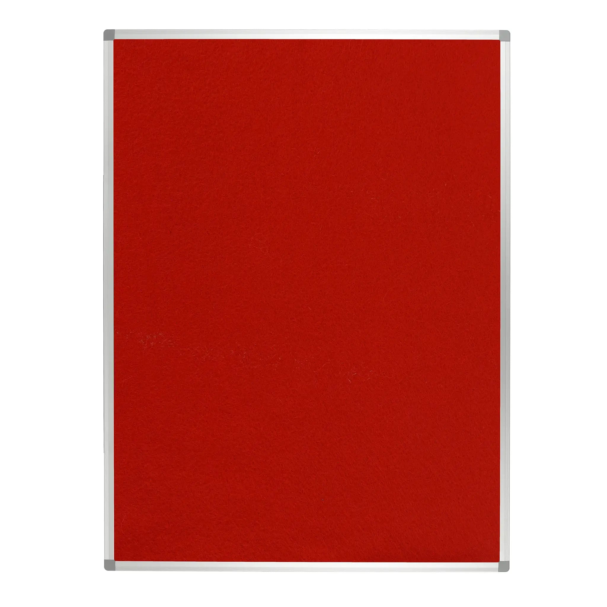 Promote your office with the red Take Notice FR Premier Felt Aluminium Frame Notice Board, stylishly displayed on a white background.