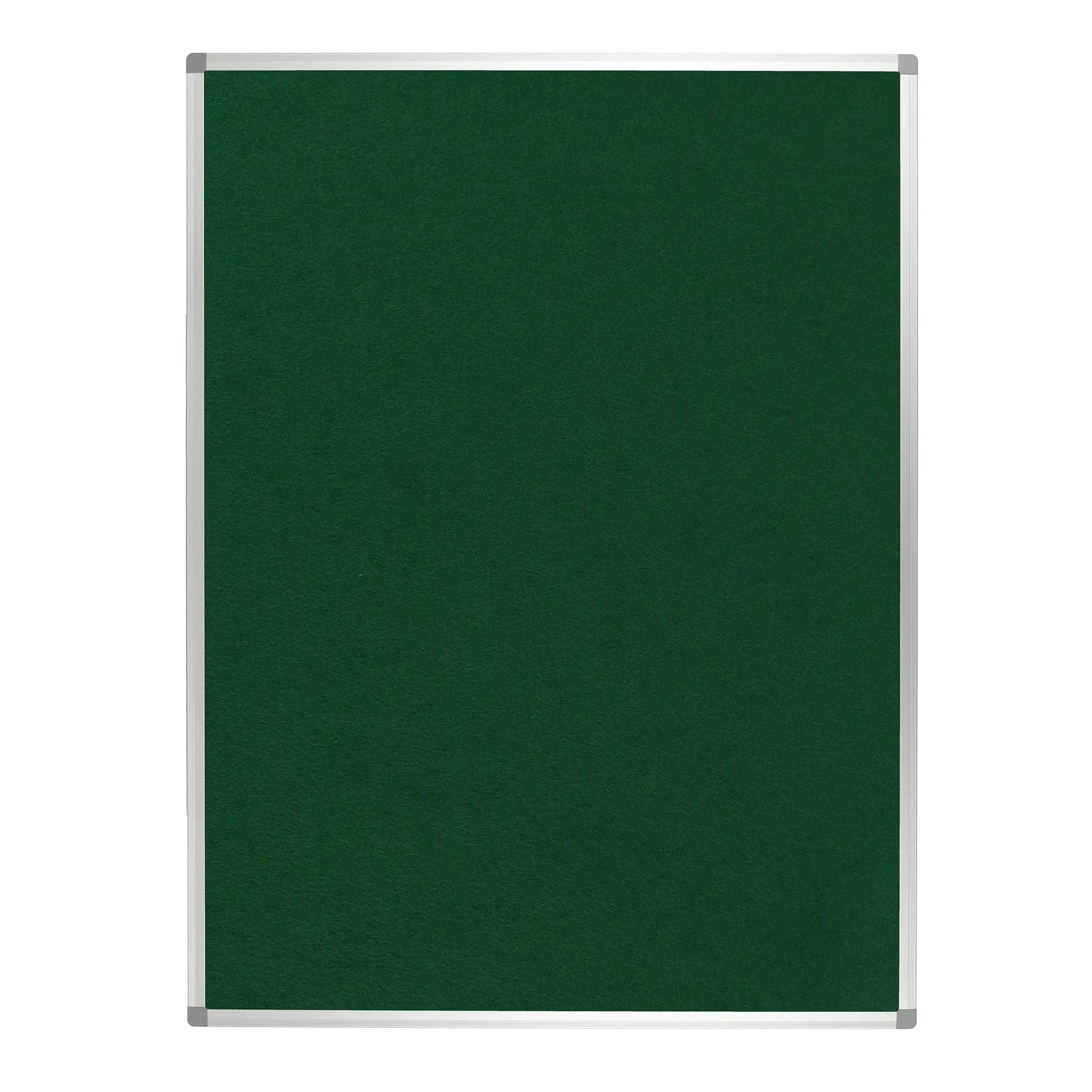 Boost your workspace with the green Take Notice FR Premier Felt Aluminium Frame Notice Board, shown vertically on a white background.