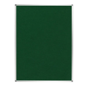 Boost your workspace with the green Take Notice FR Premier Felt Aluminium Frame Notice Board, shown vertically on a white background.