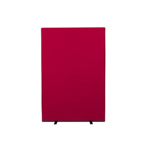 Rectangular red office screen on black legs, perfect for flexible workspaces—ideal for safe, productive global offices.